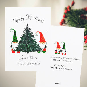 Cartes Pour Fêtes Annuelles Jolis nains aquarelle Joyeux Noël arbre