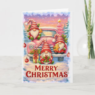 Cartes Pour Fêtes Annuelles Jolis nains de Noël rayés rétro pliés Hol