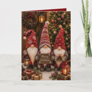 Cartes Pour Fêtes Annuelles Jolis nains de Noël rayés rétro pliés Hol