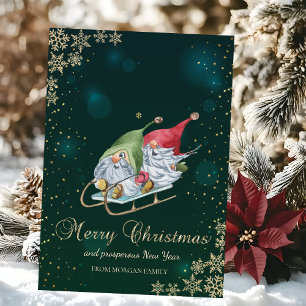 Cartes Pour Fêtes Annuelles Jolis nains fantaisistes traîneau flocons de neige