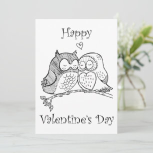 Cartes Pour Fêtes Annuelles Jolis oiseaux amour couple hibou romance ligne art
