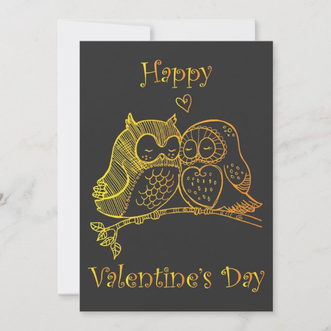Cartes Pour Fêtes Annuelles Jolis oiseaux amour couple hibou romance ligne d'a (Devant)