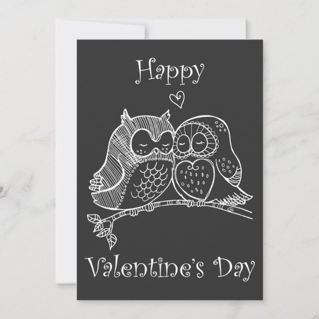 Cartes Pour Fêtes Annuelles Jolis oiseaux amoureux couple hibou romance ligne  (Devant)