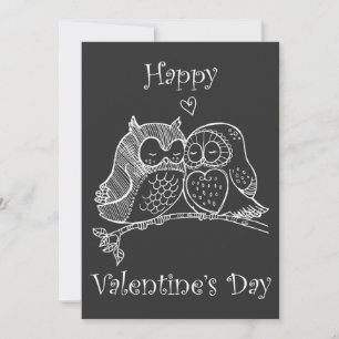 Cartes Pour Fêtes Annuelles Jolis oiseaux couple d'amour chouette romance dess