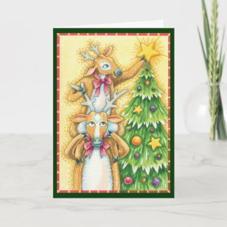 Cartes Pour Fêtes Annuelles Jolis rennes de Noël avec une étoile d'arbre de No