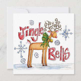Cartes Pour Fêtes Annuelles Jolis rennes de Noël, flocons de neige Jingle Bell