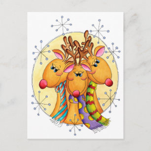 Cartes Pour Fêtes Annuelles Jolis rennes de Noël portant des écharpes avec des