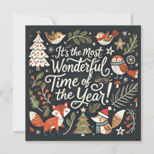 Cartes Pour Fêtes Annuelles Jolis rouges-gorges et renards de Noël dans la for