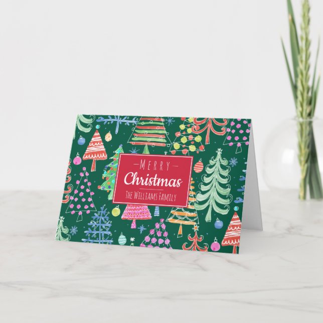 Cartes Pour Fêtes Annuelles Jolis sapins de Noël Joyeux Noël en famille (Devant)