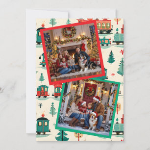 Cartes Pour Fêtes Annuelles Jolis trains de Noël vintage et photo de famille