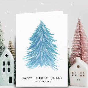 Cartes Pour Fêtes Annuelles Jolly Bleu Arbre de Noël Aquarelle Dessin Vacances