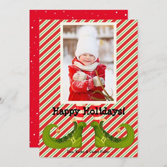 Cartes Pour Fêtes Annuelles Jolly Elf Legs Photo Happy (Devant / Derrière)
