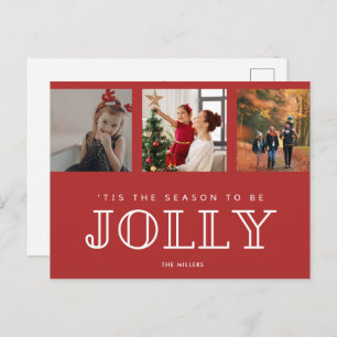 Cartes Pour Fêtes Annuelles Jolly Famille Trois Photo Noël Rouge
