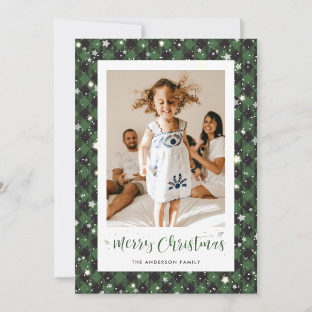 Cartes Pour Fêtes Annuelles Jolly Green Buffalo Plaid Photo Joyeux Noël (Devant)