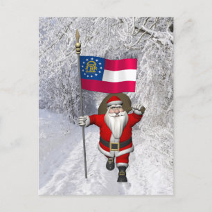 Cartes Pour Fêtes Annuelles Jolly Père Noël Avec L'Ensigne De Géorgie