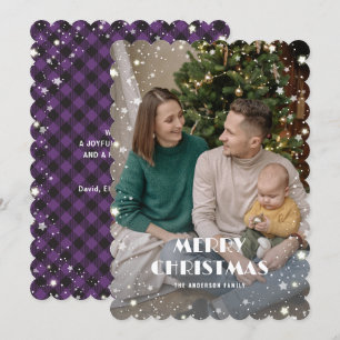 Cartes Pour Fêtes Annuelles Jolly Purple Plaid Staid Photo Joyeux Noël