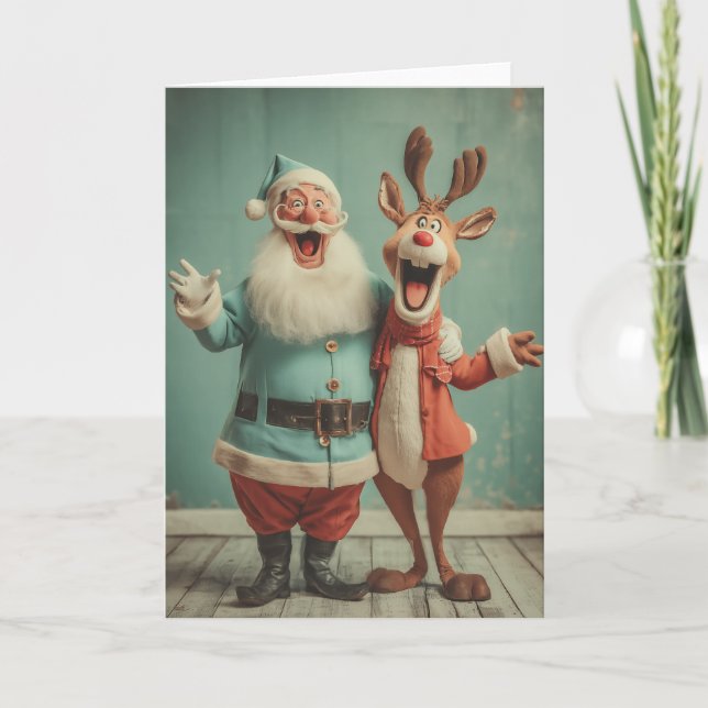 Cartes Pour Fêtes Annuelles Jolly Santa and Rudolph Cheer (Devant)