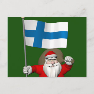 Cartes Pour Fêtes Annuelles Jolly Santa Claus Avec Drapeau De Finlande
