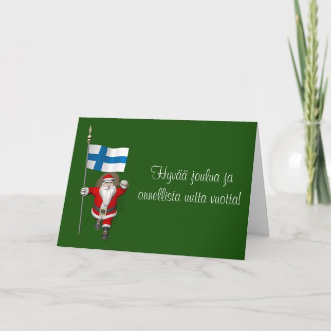 Cartes Pour Fêtes Annuelles Jolly Santa Claus Avec Drapeau De Finlande (Devant)