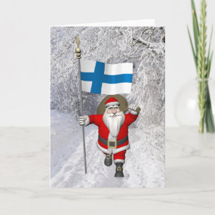 Cartes Pour Fêtes Annuelles Jolly Santa Claus Avec Drapeau De Finlande