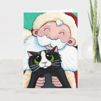 Cartes Pour Fêtes Annuelles Jolly Santa Claus et Black Cat Christmas Card