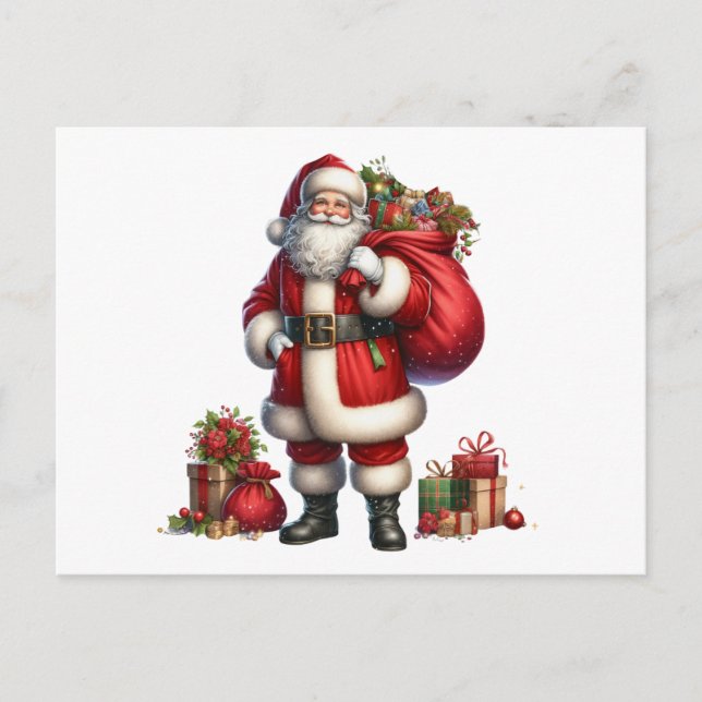 Cartes Pour Fêtes Annuelles Jolly Santa Claus with gift sack (Devant)