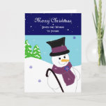 Cartes Pour Fêtes Annuelles Jolly Snowman<br><div class="desc">Un bonhomme de neige doux dans un chapeau haut,  tenant une canne...  régalez vos amis et votre famille avec cette carte de vacances ! changez le message comme vous le souhaitez.</div>