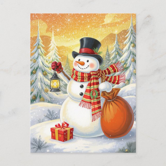 Cartes Pour Fêtes Annuelles Jolly Snowman Lantern Gifts Snowy Forest (Devant)
