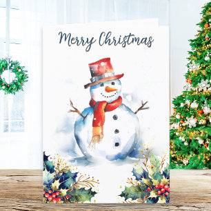 Cartes Pour Fêtes Annuelles Jolly Snowman Winter Snow Holly Joyeux Noël