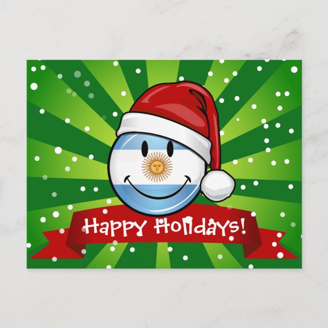 Cartes Pour Fêtes Annuelles Jolly souriant Argentine Flag Holiday (Devant)