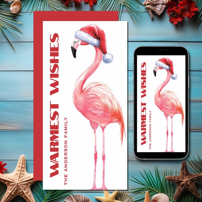 Cartes Pour Fêtes Annuelles Jote Funny Père Noël Flamant rose Plage tropicale  (Cute Funny Santa Flamingo Tropical Beach Christmas Holiday Card)
