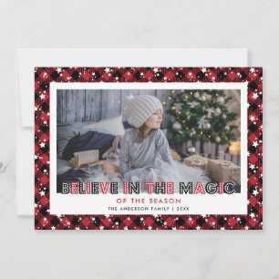 Cartes Pour Fêtes Annuelles Jote Rouge Plaid Stars Photo Neige