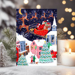 Cartes Pour Fêtes Annuelles Jote Vintage Père Noël Christmas Nordic Village<br><div class="desc">La Nuit avant Noël avec le père Père Noël Noël dans son traîneau et ses rennes Rudolf le Reindeer au-dessus d'un village nordique Noël paysage de la scène de neige de Noël. OEuvre originale de Caroline Bonne Müller</div>