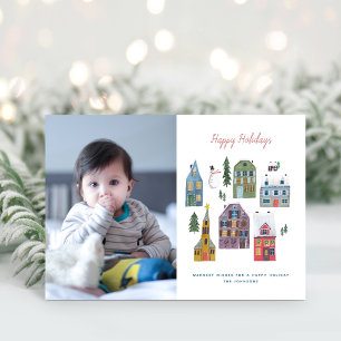 Cartes Pour Fêtes Annuelles Jote Winter House Village Scène Photo Noël