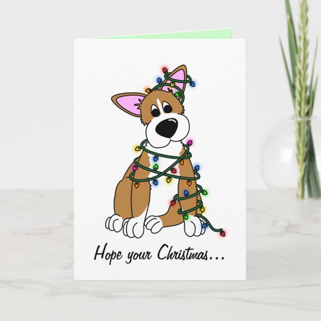 Cartes Pour Fêtes Annuelles Jouer dans l'arbre de Noël Corgi (Devant)