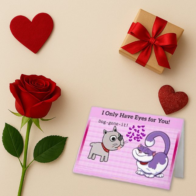 Cartes Pour Fêtes Annuelles Jouer Pink Cartoon Chien Chat Aimer (Créateur téléchargé)