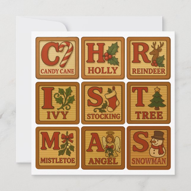 Cartes Pour Fêtes Annuelles Jouet de Noël Blocs en bois (Devant)