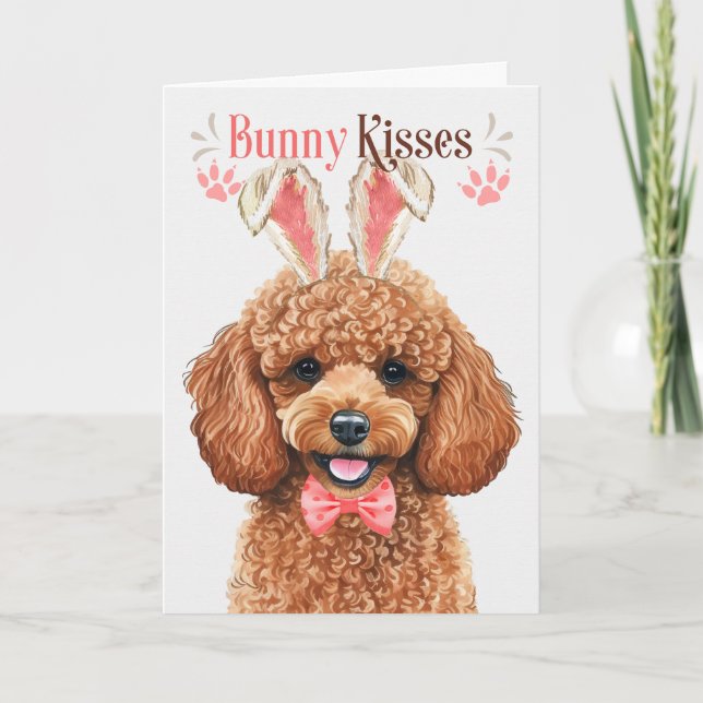 Cartes Pour Fêtes Annuelles Jouet Poodle Chien à Bunny Oreilles pour Pâques (Devant)