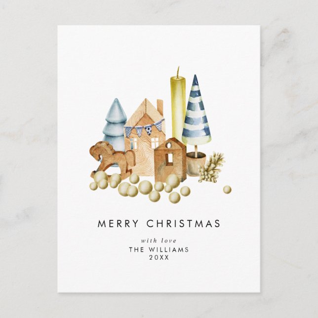 Cartes Pour Fêtes Annuelles Jouets de Noël en aquarelle rétro (Devant)