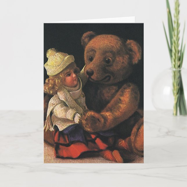 Cartes Pour Fêtes Annuelles Jouets de Noël, poupée et ours en peluche (Devant)
