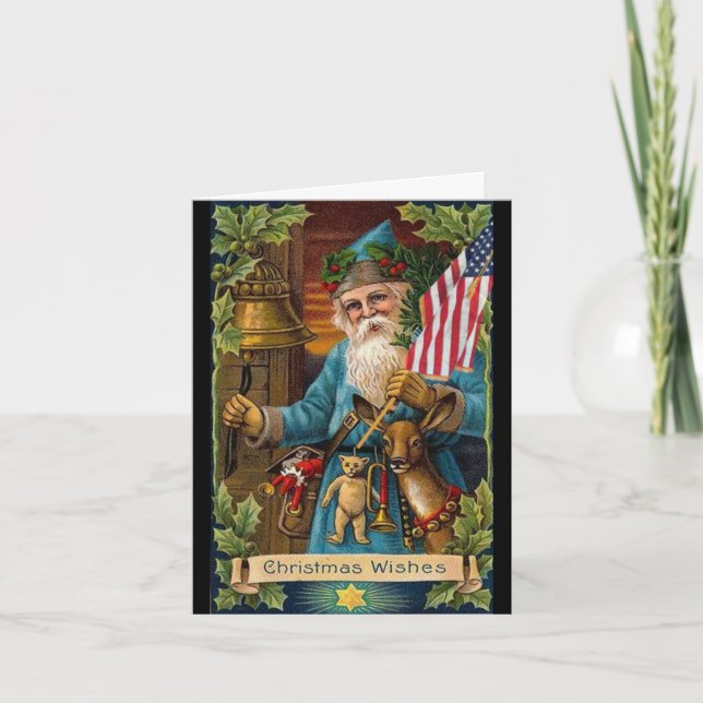 Cartes Pour Fêtes Annuelles Jouets du Père Noël et drapeau américain (Devant)