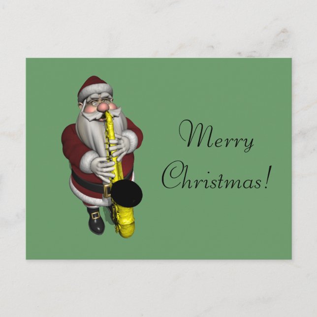 Cartes Pour Fêtes Annuelles Joueur du Saxophone du Père Noël (Devant)