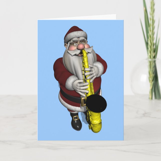 Cartes Pour Fêtes Annuelles Joueur du Saxophone du Père Noël (Devant)