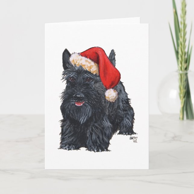 Cartes Pour Fêtes Annuelles Joueur écossais Terrier Père Noël (Devant)