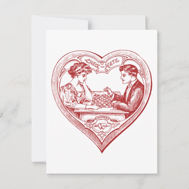 Cartes Pour Fêtes Annuelles Joueurs d'échecs édouardiens Valentine (Devant)