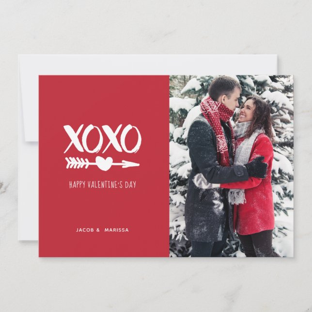 Cartes Pour Fêtes Annuelles Jour de la Saint Valentin Rouge & Blanc XOXO (Devant)