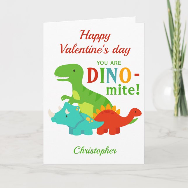 Cartes Pour Fêtes Annuelles Jour des enfants Valentines Dinosaur Dino-mite (Devant)