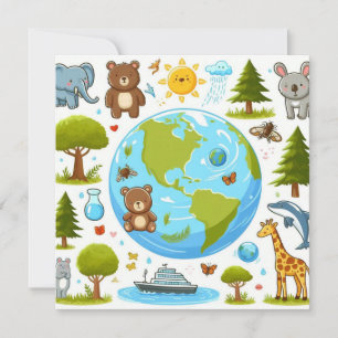 Cartes Pour Fêtes Annuelles Jour des terres heureux - Planète d'eau d'arbre ve