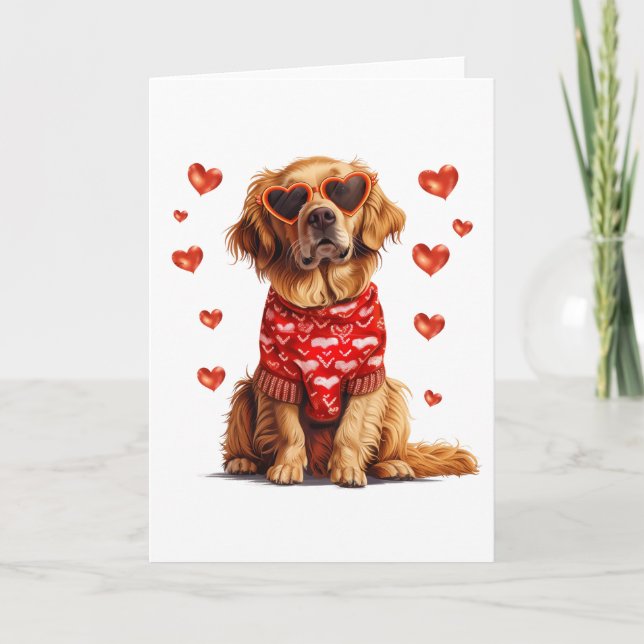 Cartes Pour Fêtes Annuelles Jour des Valentines Chien d'or (Devant)