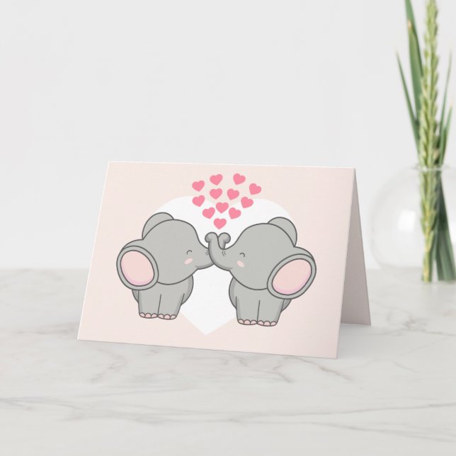 Cartes Pour Fêtes Annuelles Jour des Valentines de l'Amour des Éléphants (Devant)